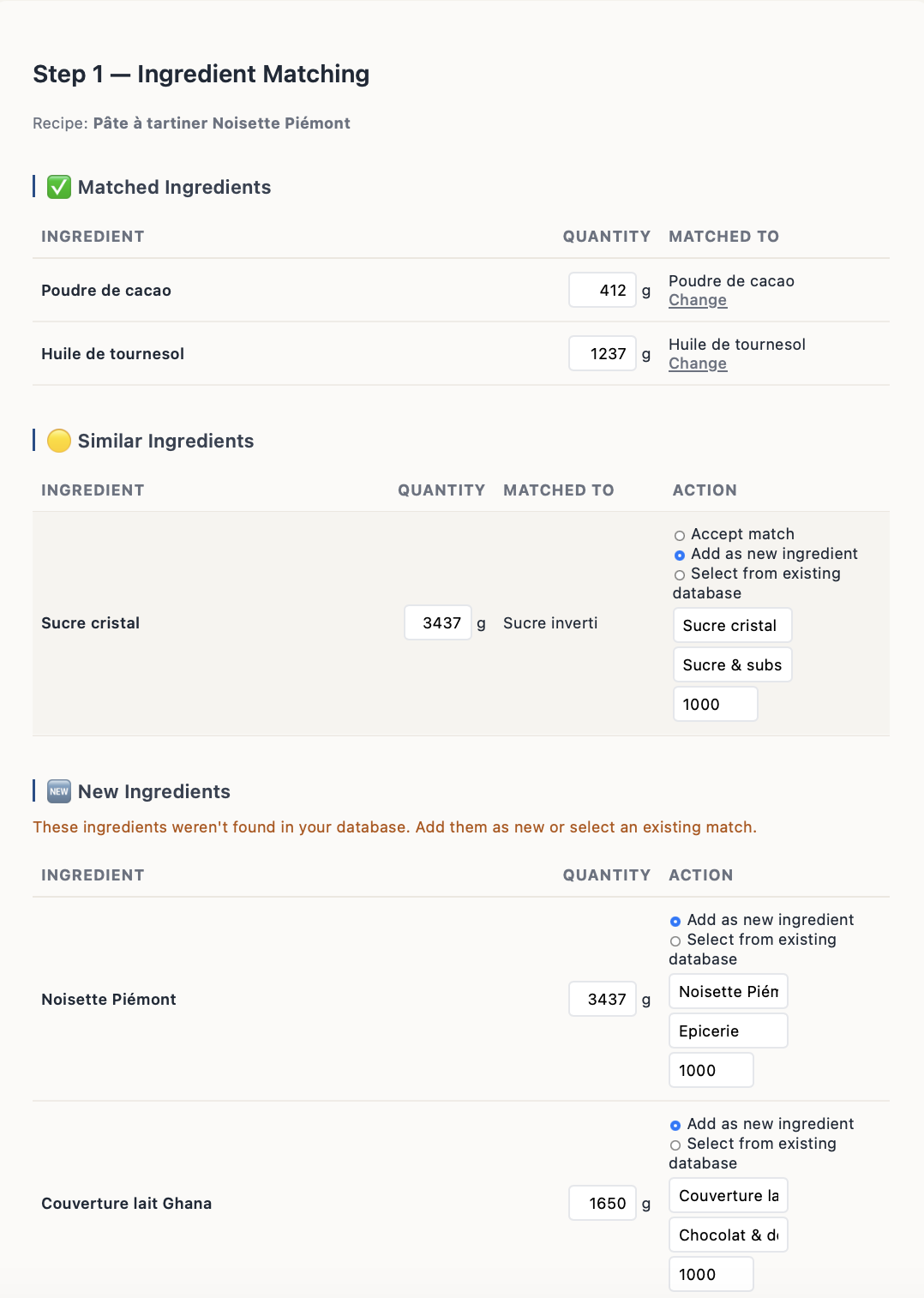 Recipe import view